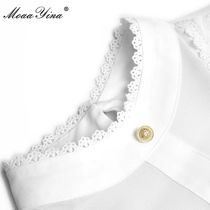 

MoaaYina Fashion Designer dress Spring Women's Dress Stand collar Lace Patchwork Chiffon Mermaid Dresses