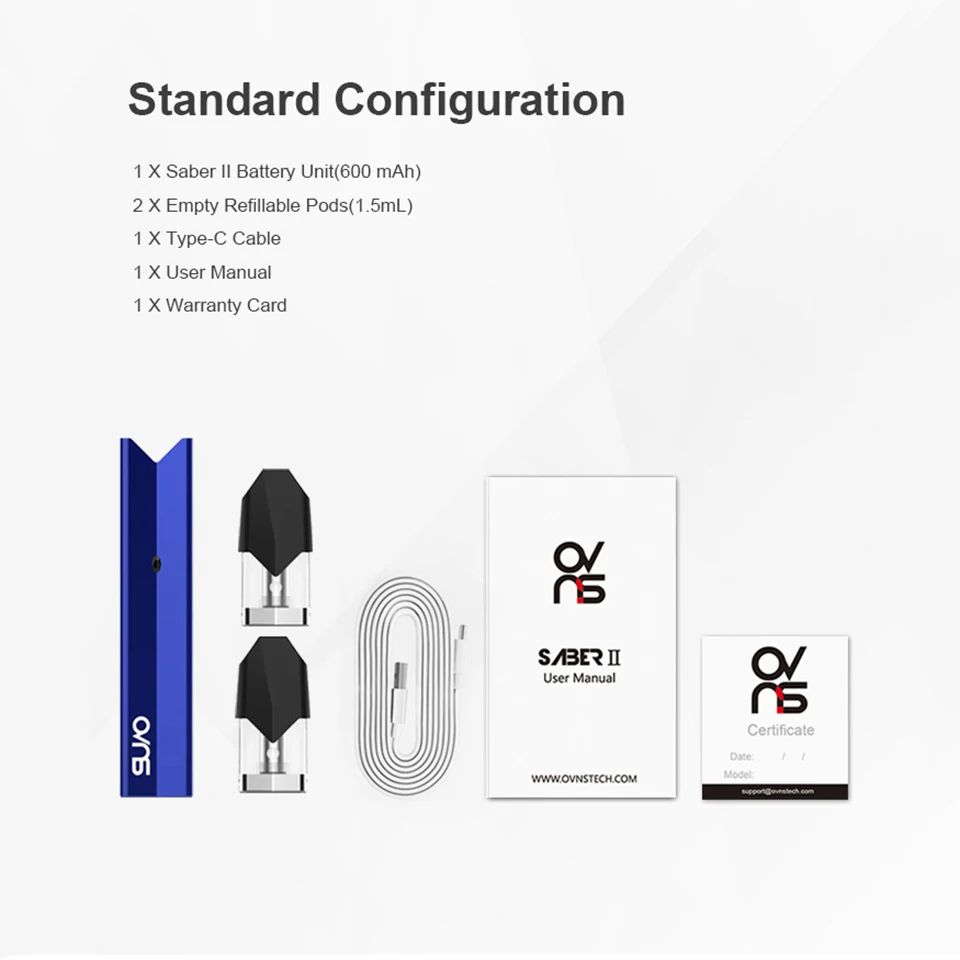 Vape Pod Kit OVNS Saber II 600 мА/ч картридж 1 5 мл двойная хлопковая катушка 4 Ом электронная