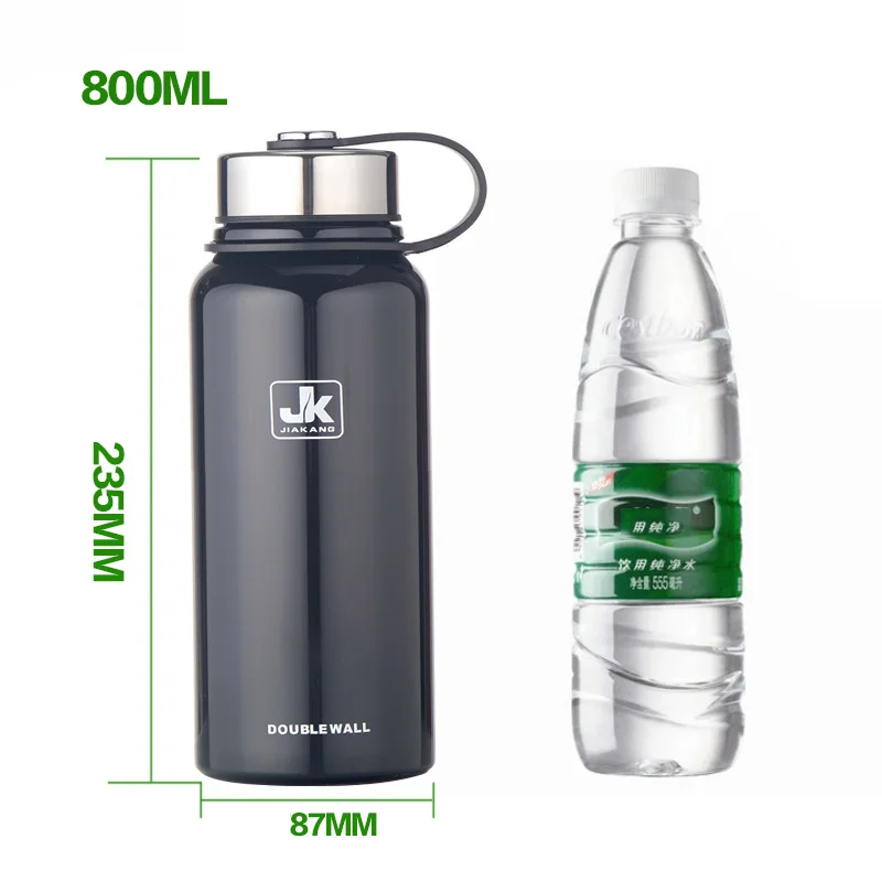 800ml Blcak Логотип нержавеющая сталь на заказ вакуумная фляга термобутылка двухслойные термосы чашка для бутылок с водой Спортивная уличная шейкер кружка - Цвет: 800ml Blcak