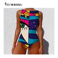 say morning halter print 2021 sexy women one piece swimsuit swimwear female brazilian bathing suits bodysuit beach wear backless