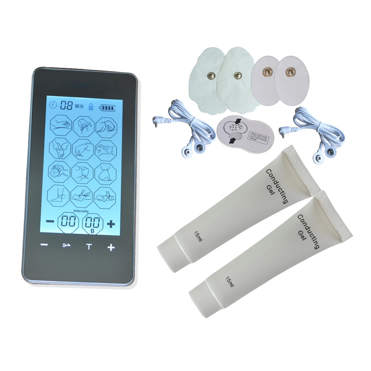 12 Modes Dual Channel Multi-functional Full Body Use Electrotherapy Touch Screen Massager + 2pcs 15ml Conducting Gel