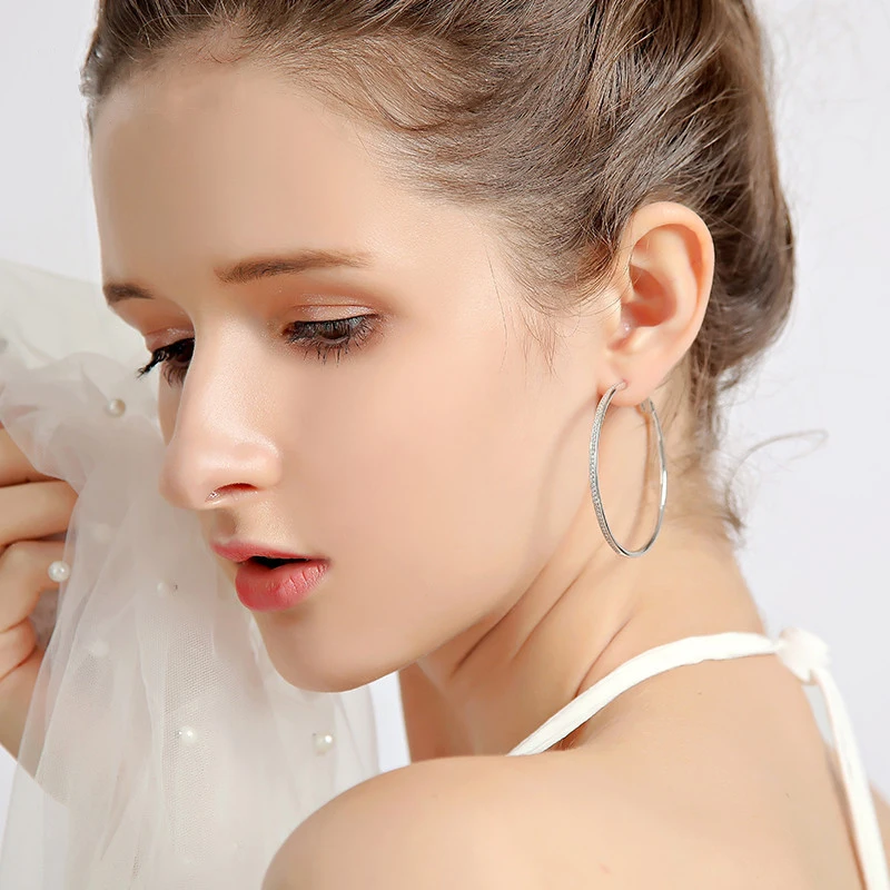 Женские серьги кольца TONGZHE большие из стерлингового серебра 925 пробы с цирконием