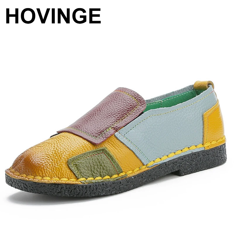 

HOVINGESpring 2021 middle aged and old women's shoes non slip breathable mother's shoes genuine leather national wind bean shoes