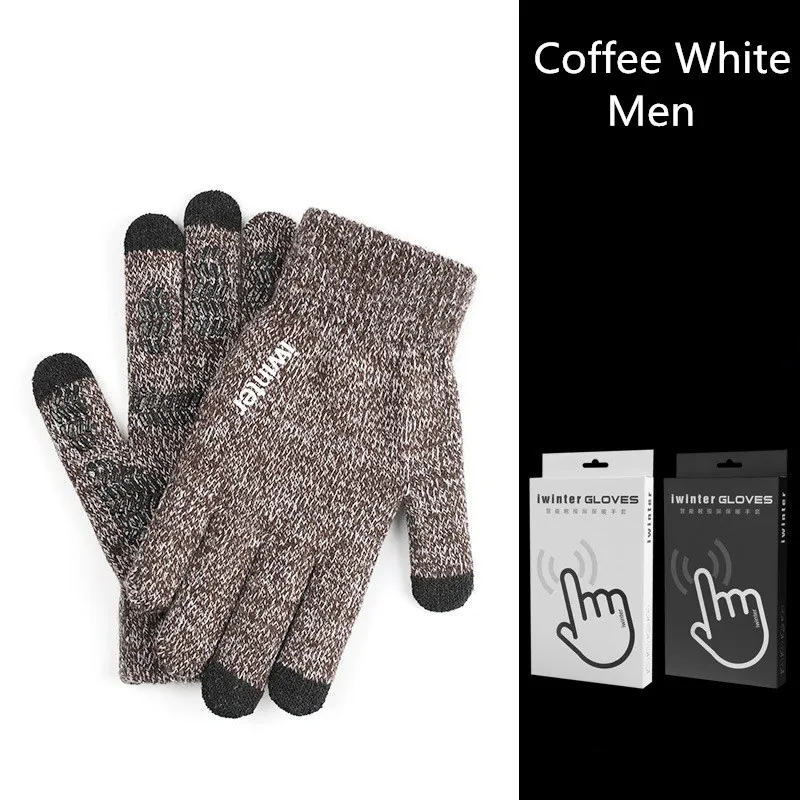 Fashion Touch Screen Gloves Men Women Winter Warm Knitting Mittens Anti Slip Thicken Full Finger Guantes