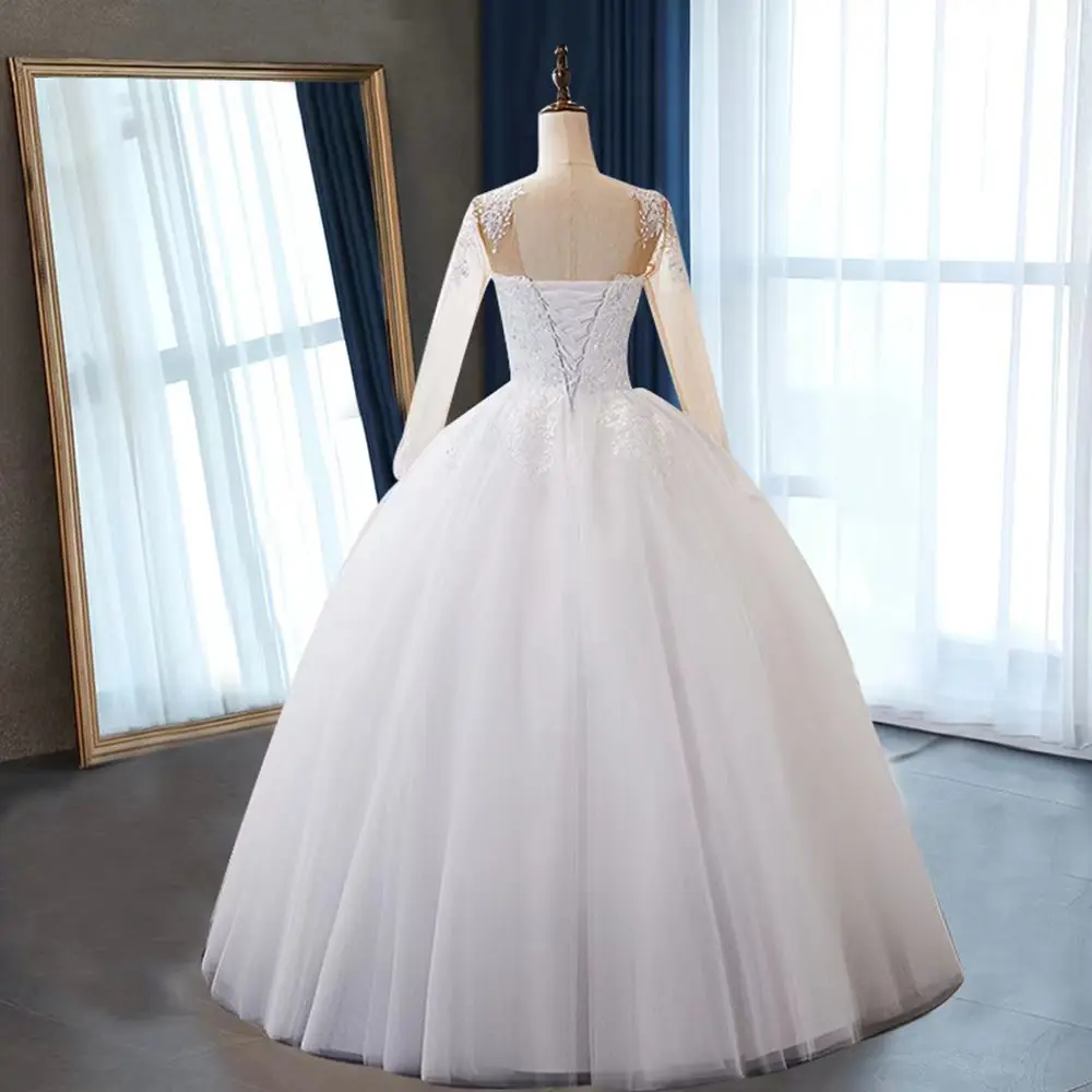 Женское свадебное платье Fansmile кружевное из фатина с длинными рукавами модель 2020 |