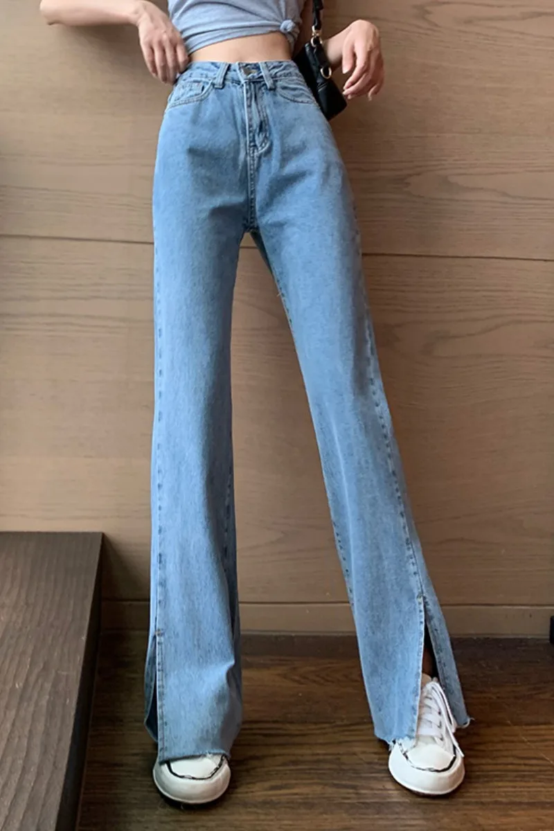 

JCHB 2021 High waist loose and thin split wide leg jeans spring new bifurcated trousers straight mop pants women's fashion