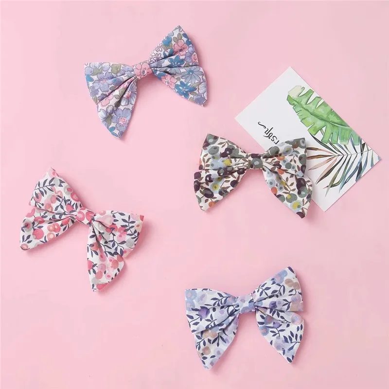 

Korea Print Floral Bow Hairpins Headbands For Girls Cute Plaid Cotton Bow Head Band Girl Headwear Hair Accessories Hair Clips