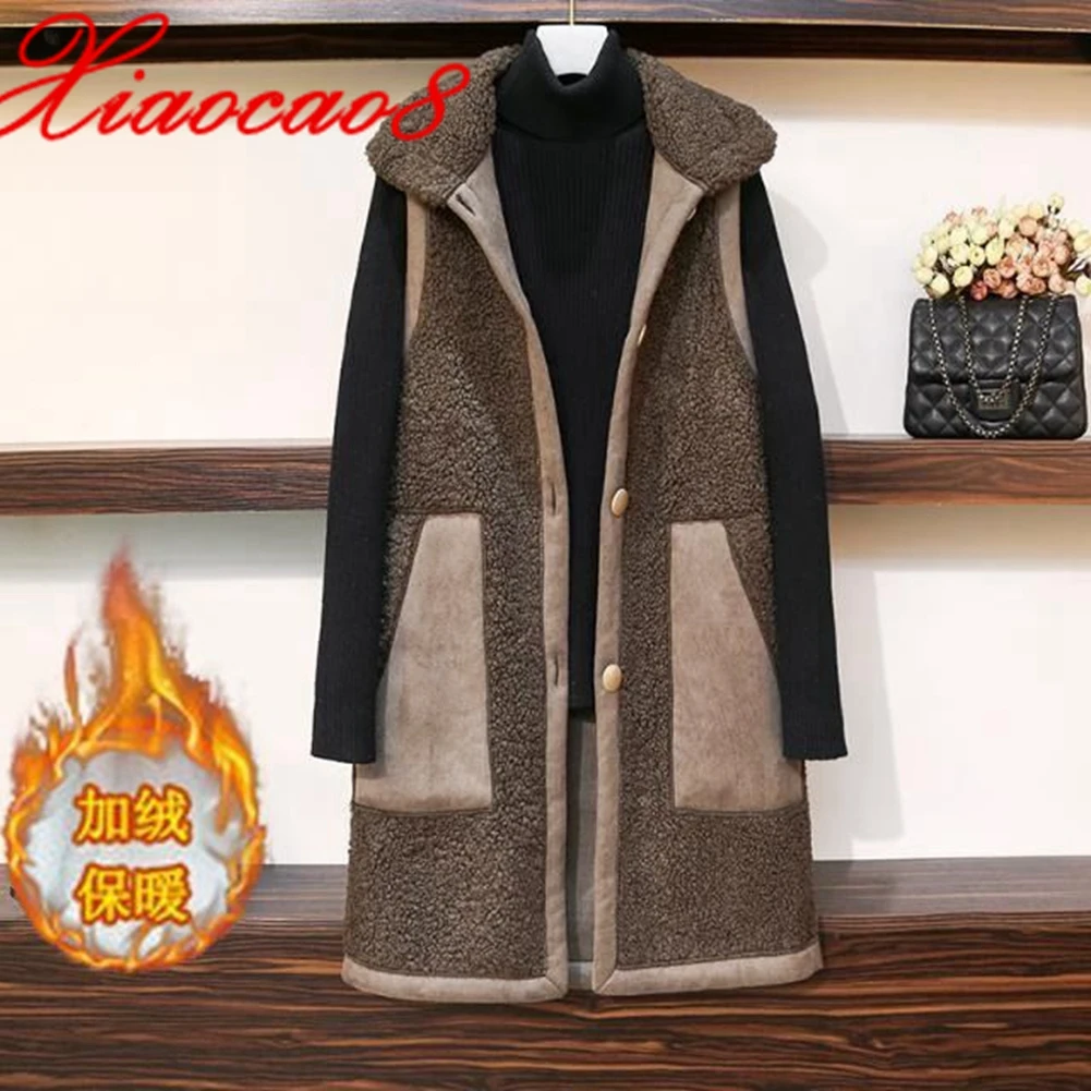 

Оверсайз Женское пальто из овечьей шерсти для детей плюс жилет пальто 2021; Осенне-зимнее платье без рукавов куртка длинный жилет модная верх...