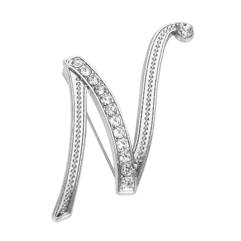 Броши пальто брошь для шали 26 букв горный хрусталь Серебряная булавка украшение