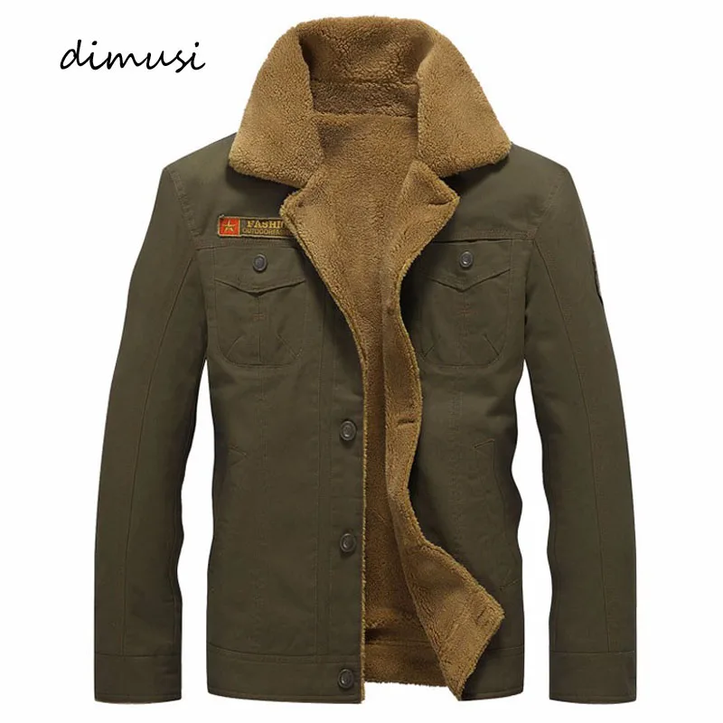 Mens Military Fleece Warm Jackets Male Fur Collar Coats Army