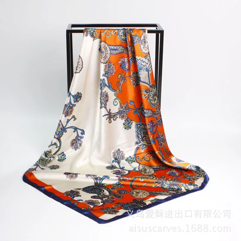 Цветочный принт платок женский на голову для волос розовый цвет красный