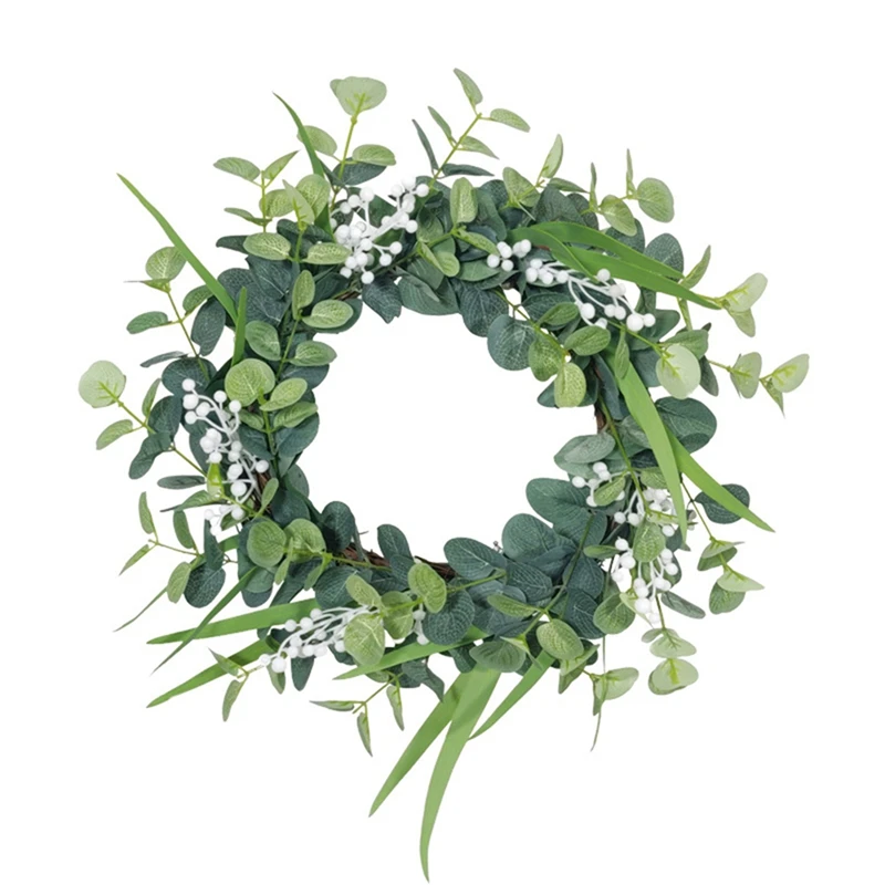 

Artificial Eucalyptus Wreath with Silver Dollar Leaves and Berries for Front Door Wall Window Wedding Party Home Decor