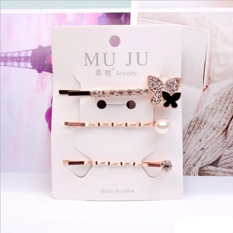 3 шт./компл. заколки для волос в Корейском стиле девушек Стразы с кристаллами