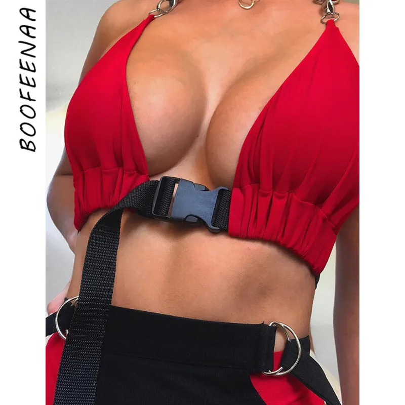 BOOFEENAA сексуальным вырезом на спине и лямкой шее короткий топ бюстгальтер без