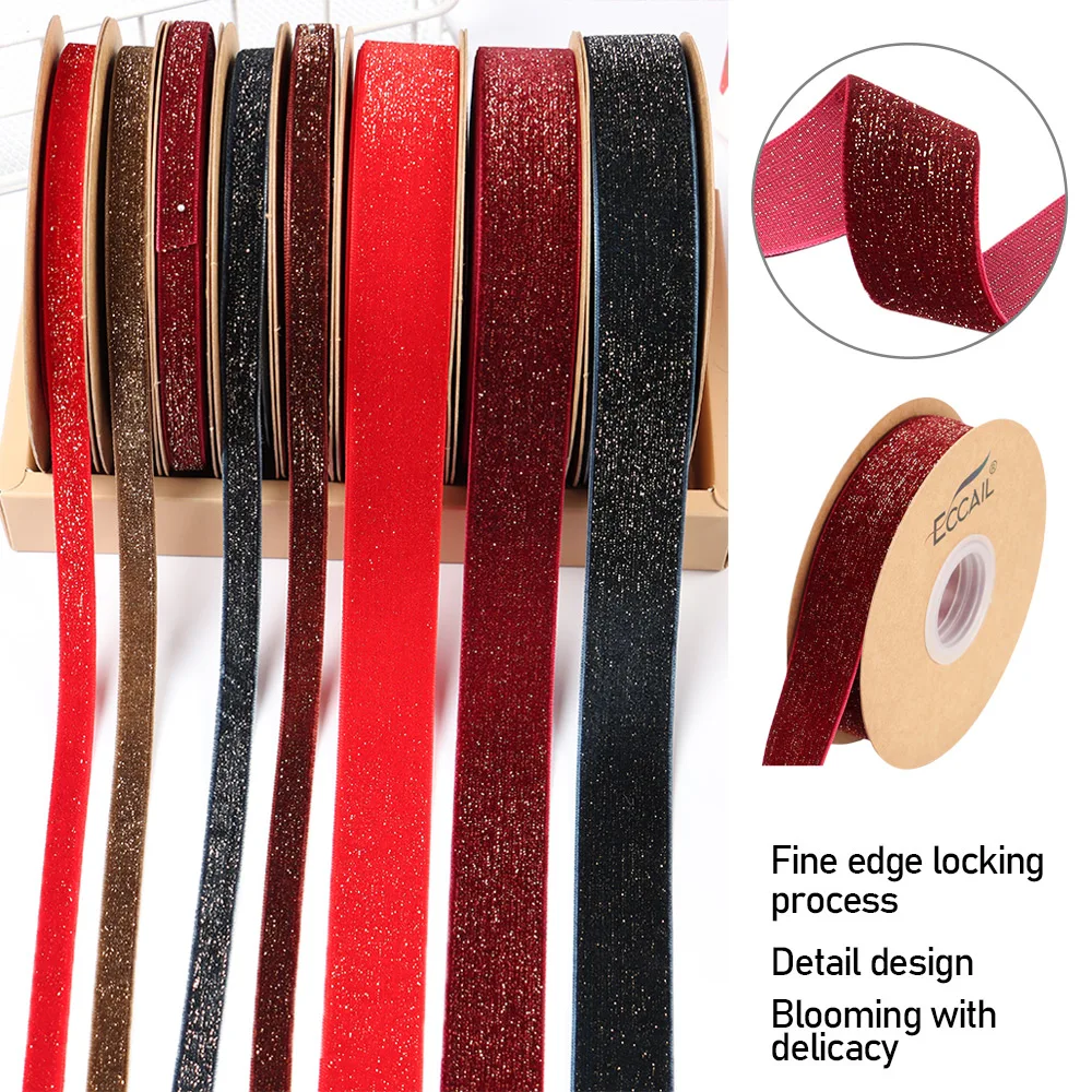 

10mm 25mm Gold Wire Velvet Ribbon Flocking Silk Packaging Strap Gifts Bouquet Decor Wrapping Band DIY Crafts Home Party Decor