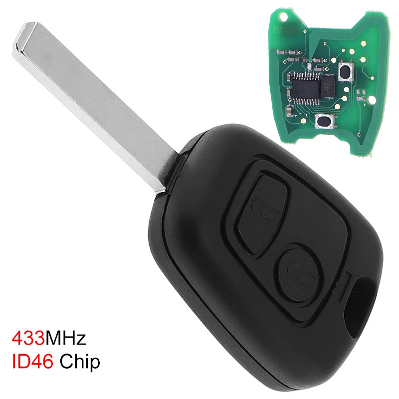 433 МГц 2 кнопки Черный дистанционный брелок с чипом ID46 и батареей подходит для Citroen