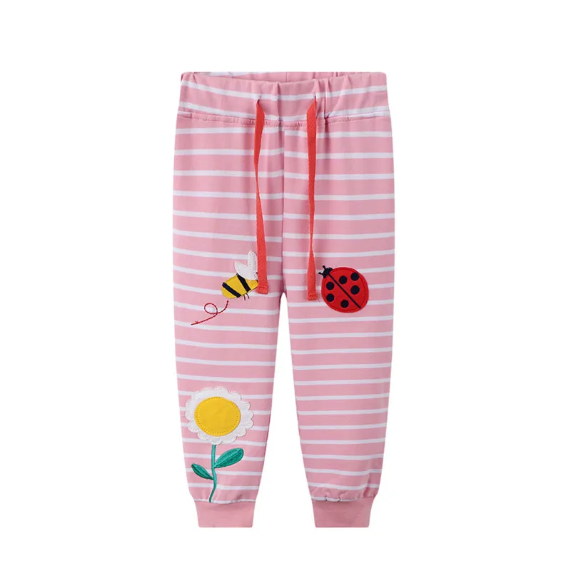 Купи Jumping Meters Girls Sweatpants For Autumn Spring Bee Embroidered Drawstring Children's Clothing Floral Kids Trousers Pants за 509 рублей в магазине AliExpress