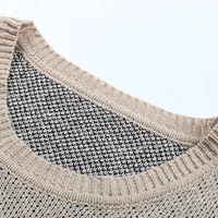 Women Long Sleeve O-Neck Slit Sweater Leopard Patchwork Loose Knit Jumper Top