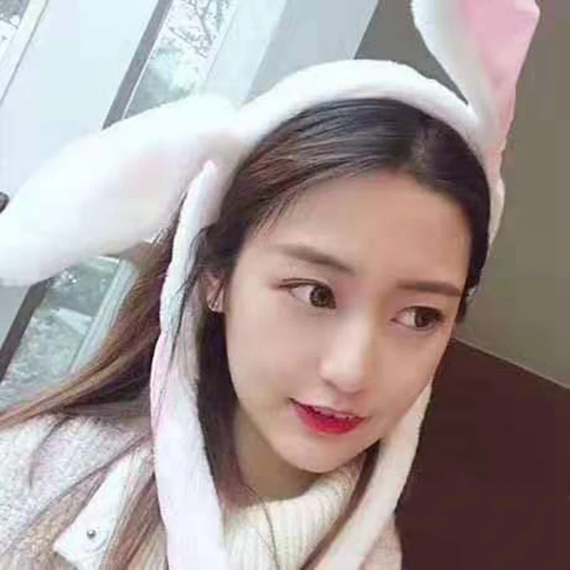 Rabbit Hat With Moving Ears Bunny Warm Plush Sweet Cute Airbag Cap | Аксессуары для одежды