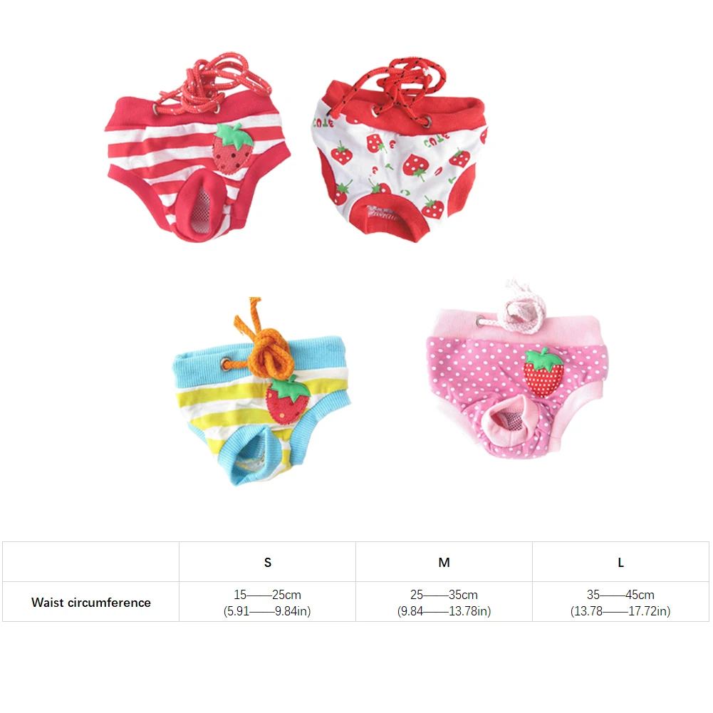 

4PCS Dog Underwear Adjustable Pet Polyester Sanitary Panties with Strawberry Decor Pet Dog Physiology Pants S M L Colourful