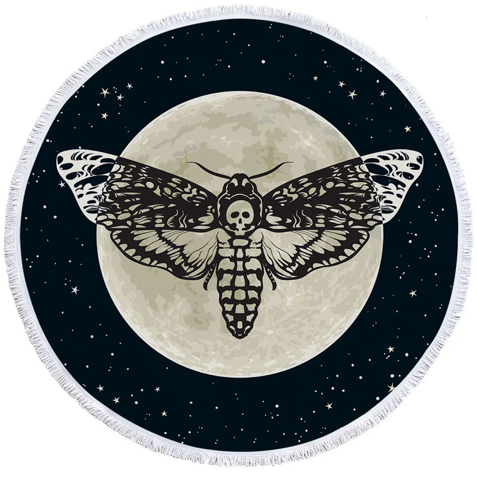 Постельное белье Outlet Death Moth круглое пляжное полотенце Готический Череп полотенце большое для взрослых бабочка Toalla кисточкой Луна галактика коврик для пикника
