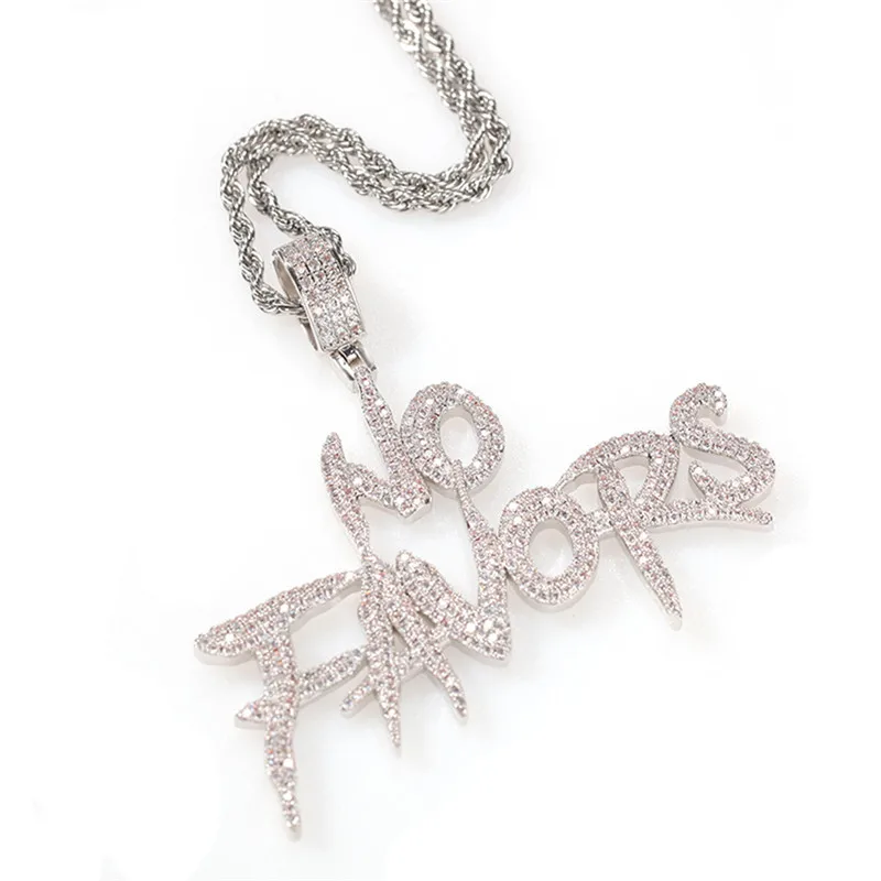 

Iced Out Diamond Letter NO FAVORS Pendant Necklace Gold Silver Plated Men's Hip Hop Jewelry Gift
