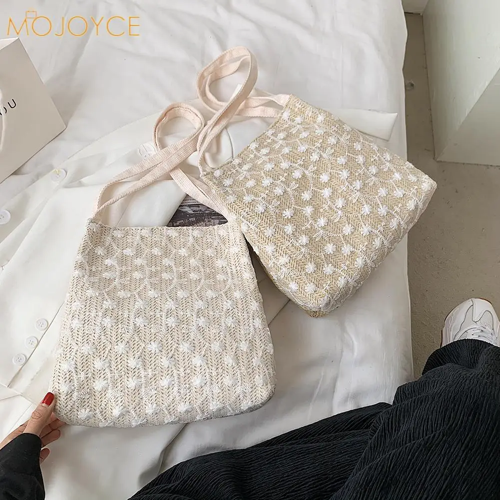 

Fashion Women Floral Embroidery Lace Woven Shoulder Shopping Tote Bag Casual Ladies Vacation Handbags
