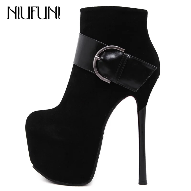 NIUFUNI/женские ботинки сезон осень-зима модные черные на платформе и высоком