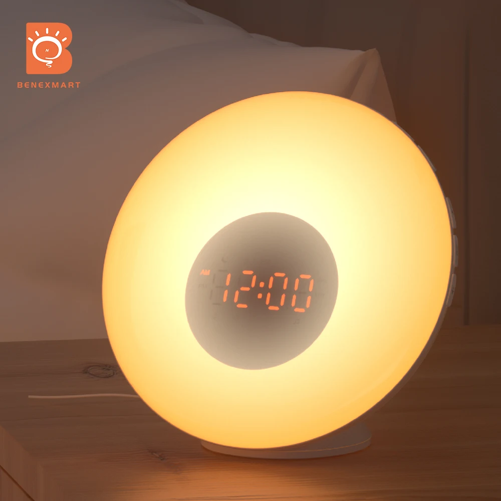 Benexmart Tuya Wi Fi Smart будильника Wake Up Sunrise Sunset часы будильник с 6 цветов прикроватный