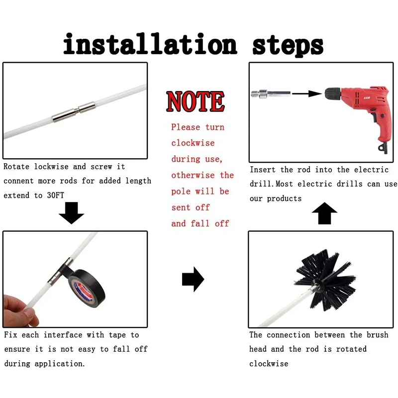 

Dryer Vent Cleaner Brush Kit 30 Feet ,Fireplace Chimney Brushes Kit,Synthetic Brush,Use with or Without a Power Drill
