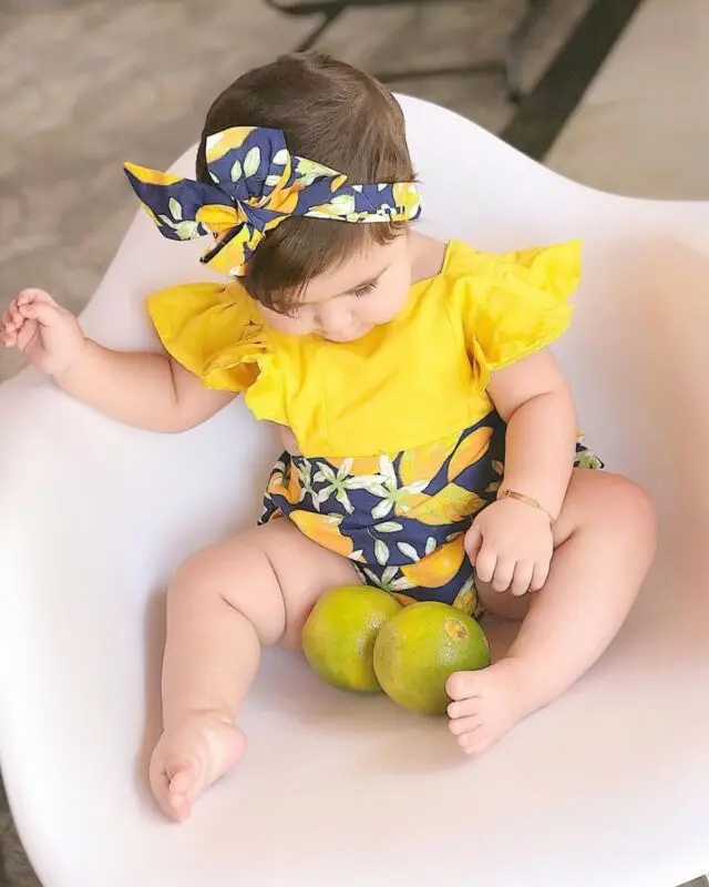 2020 Baby Summer Clothing Girl Lemon Print Ruffle Romper Dress Headband Outfit Clothes Set Sunsuit | Детская одежда и обувь