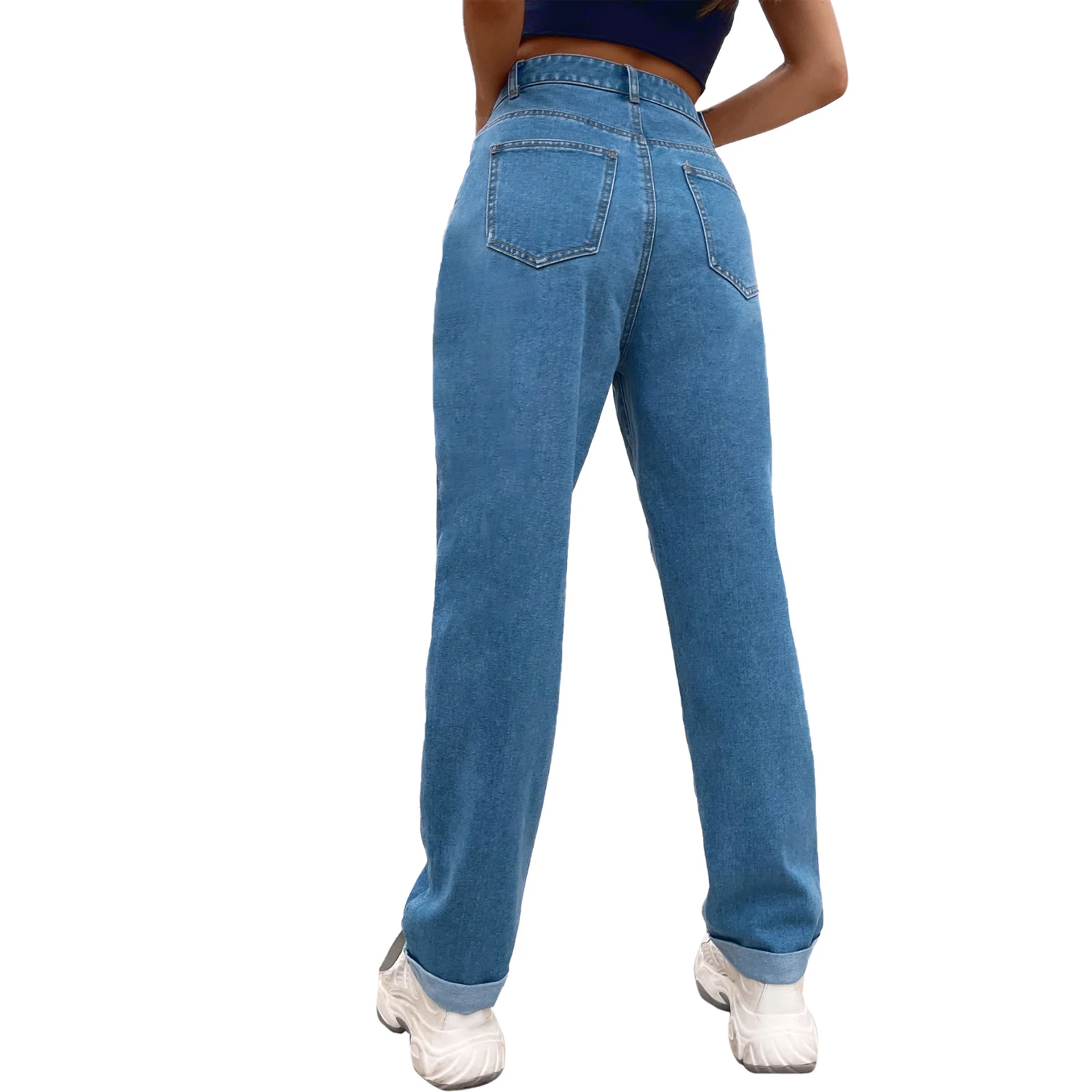 

Women's Pants Straight Leg Jeans Women High Waist Slim Loose Autumn Spring Pants Casual Split Washed Fashion Trousers