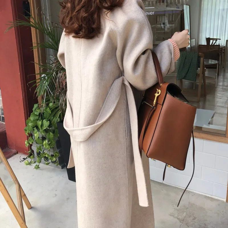 

Spring Autumn Winter New Women's Casual Wool Blend Trench Coat Oversize Long Coat with belt Cashmere Outerwear Wholesale OEM