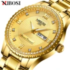 Новые мужские часы NIBOSI с кристаллами золотого цвета, роскошные деловые водонепроницаемые военные кварцевые часы с хронографом, наручные часы для мужчин