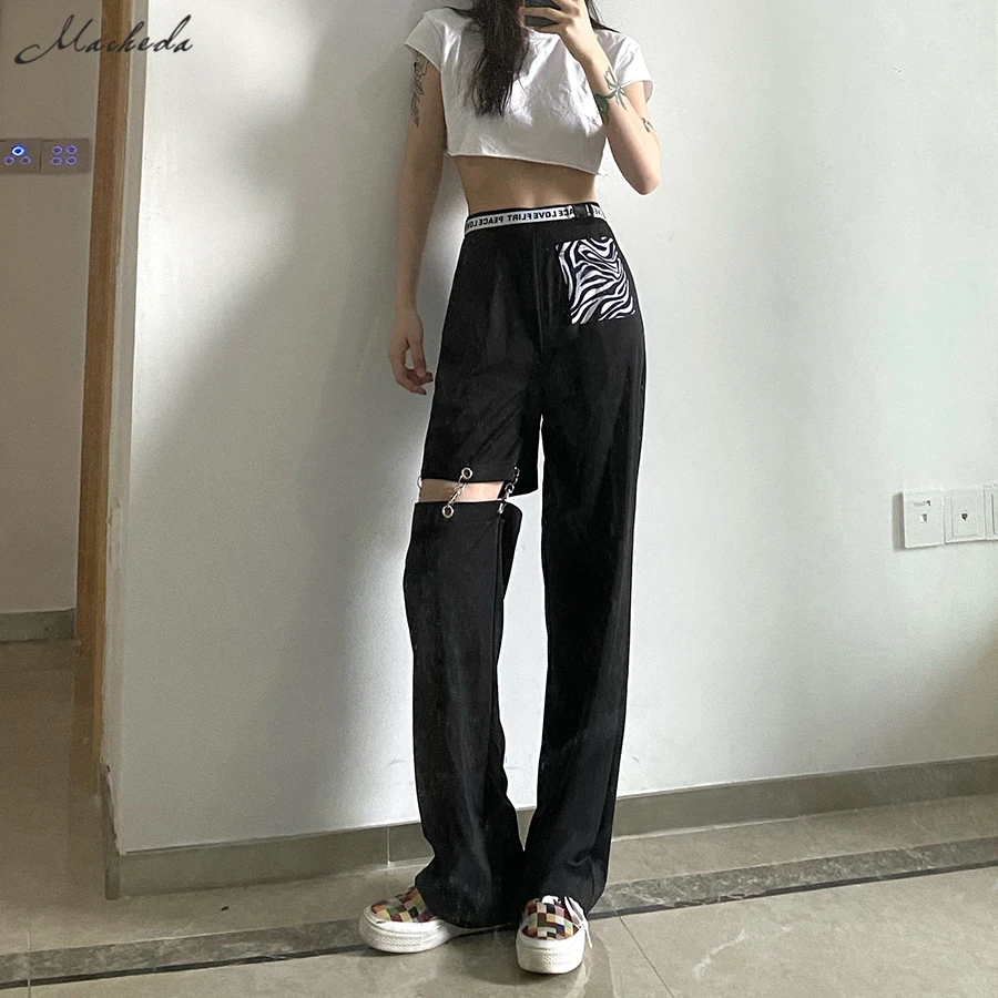 

Macheda Autumn High Waist Trousers Women's Black Fashion Removable Trouser Legs Streetwear Pants Casual Ladies Clothing 2020 New