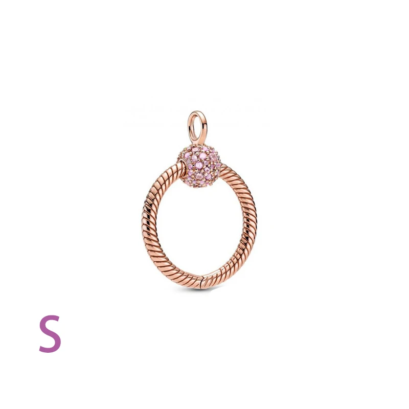 

925 Sterling Silver 2020 New Arrival Autumn Pink Rose Gold Small Pave O Pendant Charm Fit Original Pan Charm Necklace Jewelry