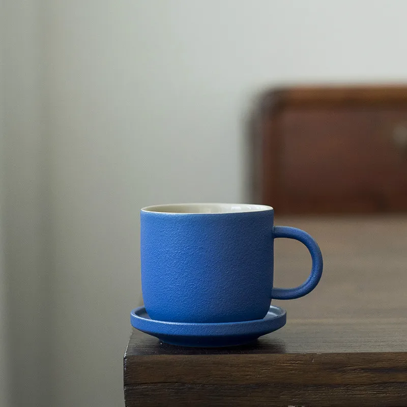 Японские матовые кофейные кружки набор керамические простые синие чайные чашки