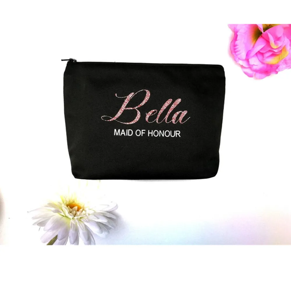 

Индивидуальные сумки для макияжа с именем из розового золота, холщовая косметичка для команды невесты, сумка для подружки чести, подарка на ...
