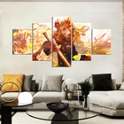 5 Панель Kimetsu без Yaiba Rengoku аниме HD Куадрос Картины Wall Art Home Decor холст картины декоративные постеры аксессуары