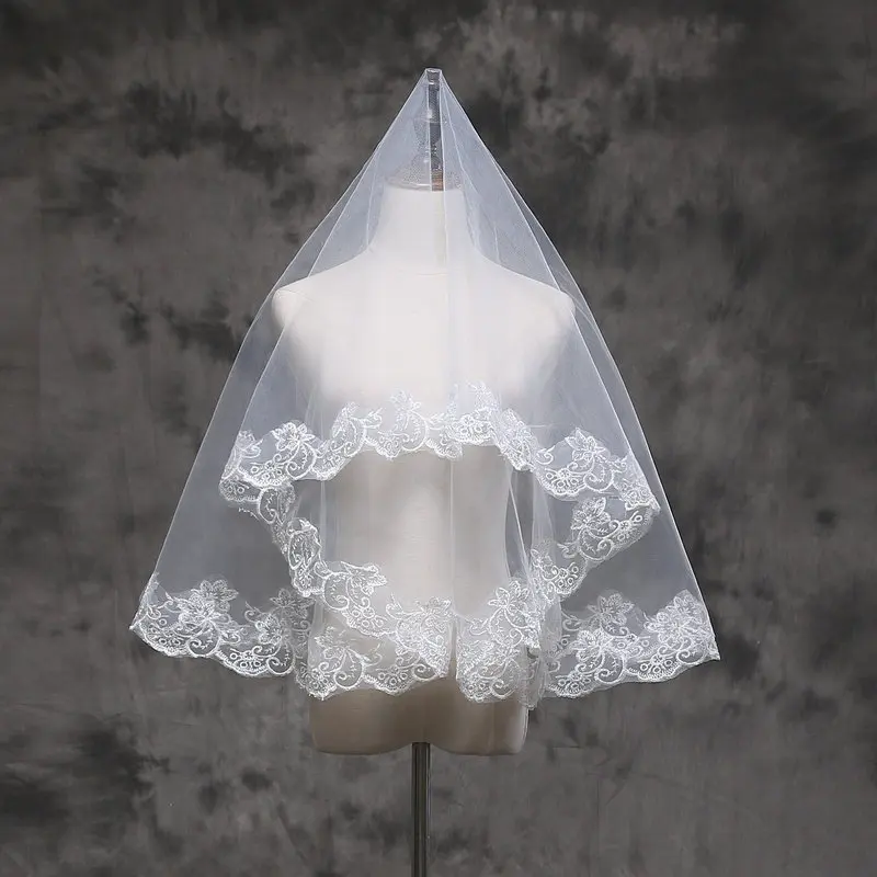1 5 и 3 метров Свадебная Фата с расческой белое Тюлевое кружево цвета слоновой