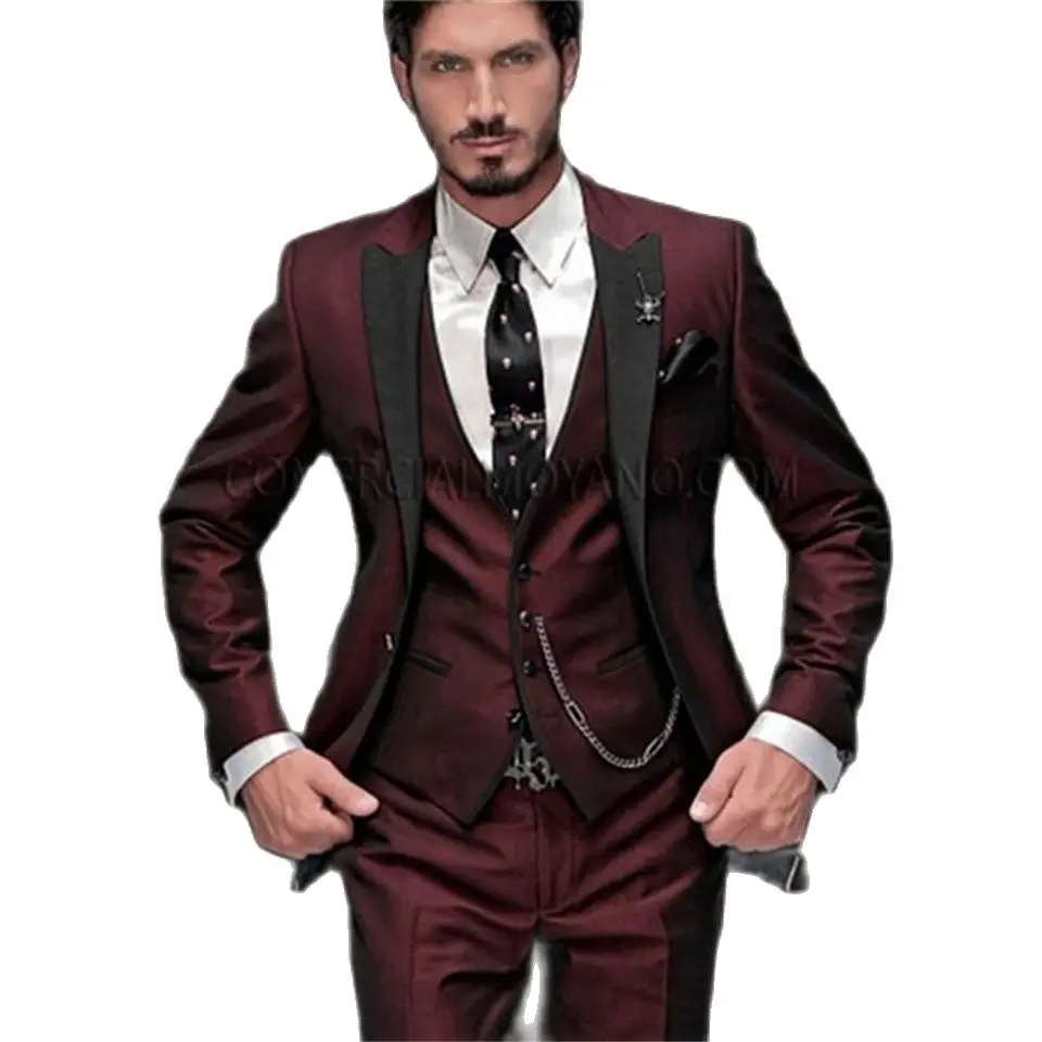 VEIANew-traje de esmoquin para novio, hecho a medida traje de novio, color rojo vino, Terno Slim Fit, con solapa de pico, trajes de boda para graduación, 2021