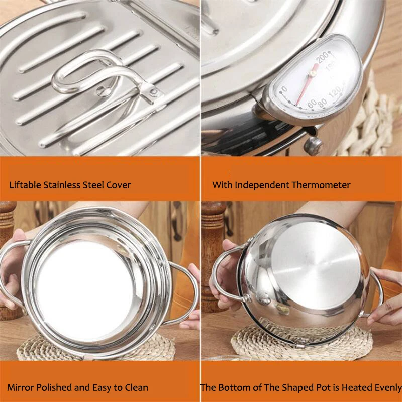 

CHYIR Kitchen Deep Frying Pot Stainless Steel Temperature Control Fried Chicken Pots Fryer Pan With Lid Cooking Tools Cookware
