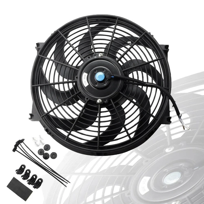 Black Universal Electric Radiator Slim Fan Push/Pull 12V + Mounting Kit (14 Inch) | Автомобили и мотоциклы