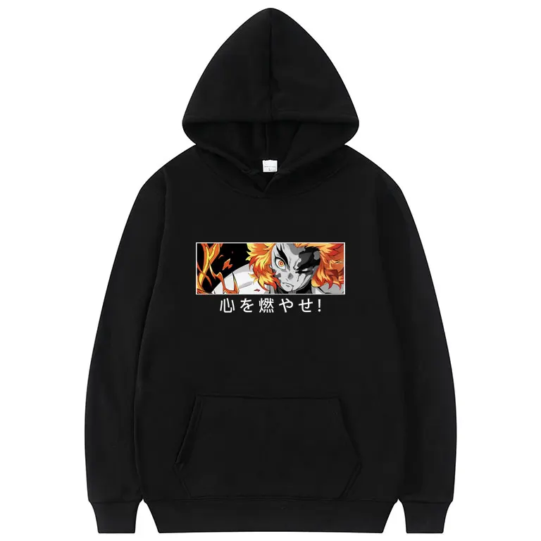 

Anime Demon Slayer Hoodie Men Women Fashion Rengoku Kyoujurou Eyes Print Hoodies Cartoon Style Sweatshirt Unisex Casual Clothes