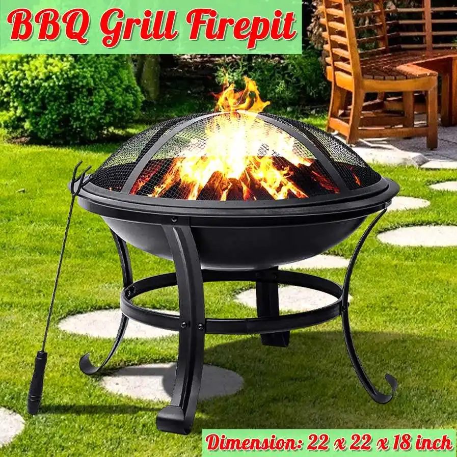 

BBQ Grill Outdoor Wood Burning Fire Pit Stove Garden Patio Wood Log Barbecue Grill Net Set Cooking Tools Brazier Stove for Xmas