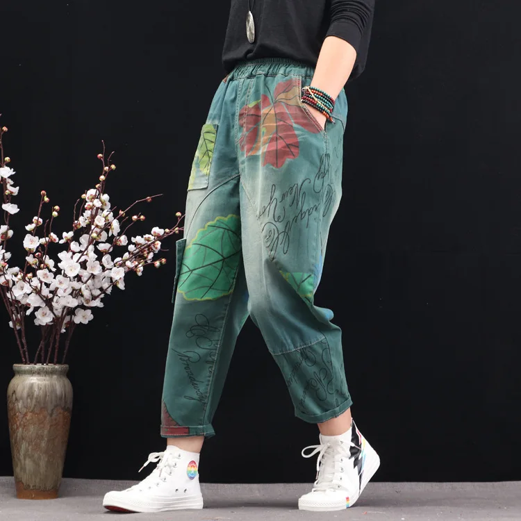 Осенние весенние джинсы женские Ретро узор буквы тертые беленые женский с