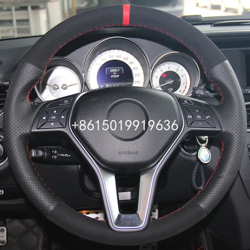 

Black Leather Black Suede Steering Wheel Cover for Benz A-Class 2013-2015 B-Class 2011-2014 CLA-Class 2013 2014