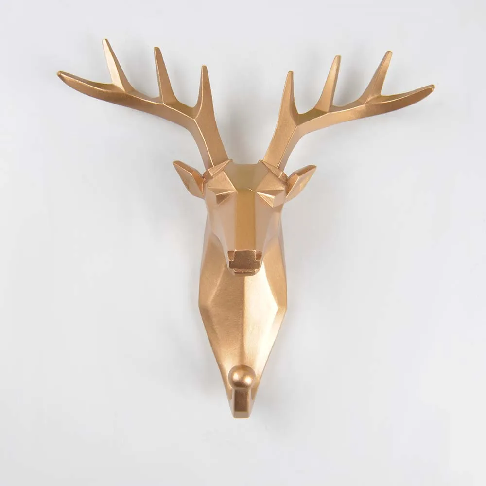 Gold Deer 1 шт., олень, слон, единорог, носорог, голова животного, полимерный крючок, витрина для одежды, крючок для стоек, пальто, вешалка, кепка, декор комнаты, шоу, настенная сумка - Цвет: Gold Deer