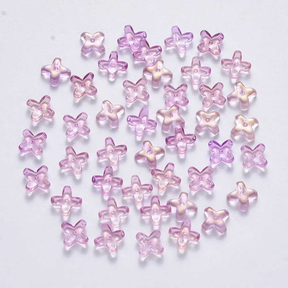 

100Pcs Transparent Spray Painted Glass Beads Clover Flower Loose Beads Spacers Rainbow Color For DIY Jewelry Making Accessories