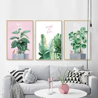 watercolor leaves wall art canvas painting green style plant nordic posters and prints decorative picture modern home decoration